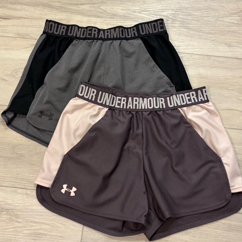 Under Armour Women's Purple Pink and Gray Athletic Shorts Duo